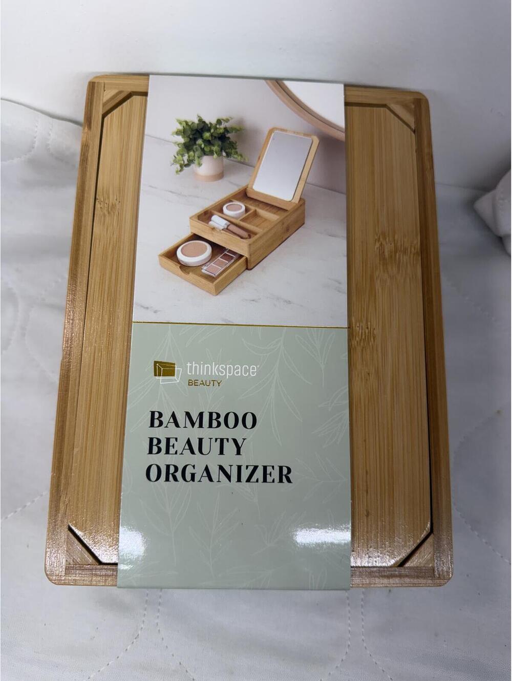Thinkspace Beauty Bamboo Beauty Organizer - Natural Wood Vanity Storage NEW